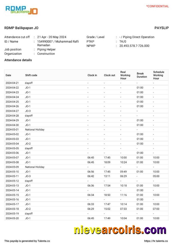 RDMP Balikpapan JO construction company payslip 2